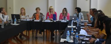 Minister Renata Deskoska alongside Frosina Tasevska, Prof. Mileva Gjurovska, Prof. Aleksandra Deanoska and Natali Petrovska from coalition all for fair trials